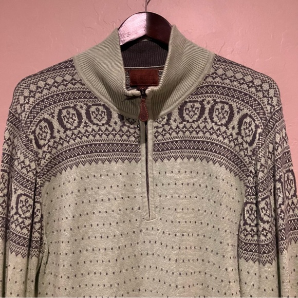 Born Silk Cashmere Fair Isle Green Quarter Zip Sweater Elbow Patches Men's Sz M - Picture 5 of 15